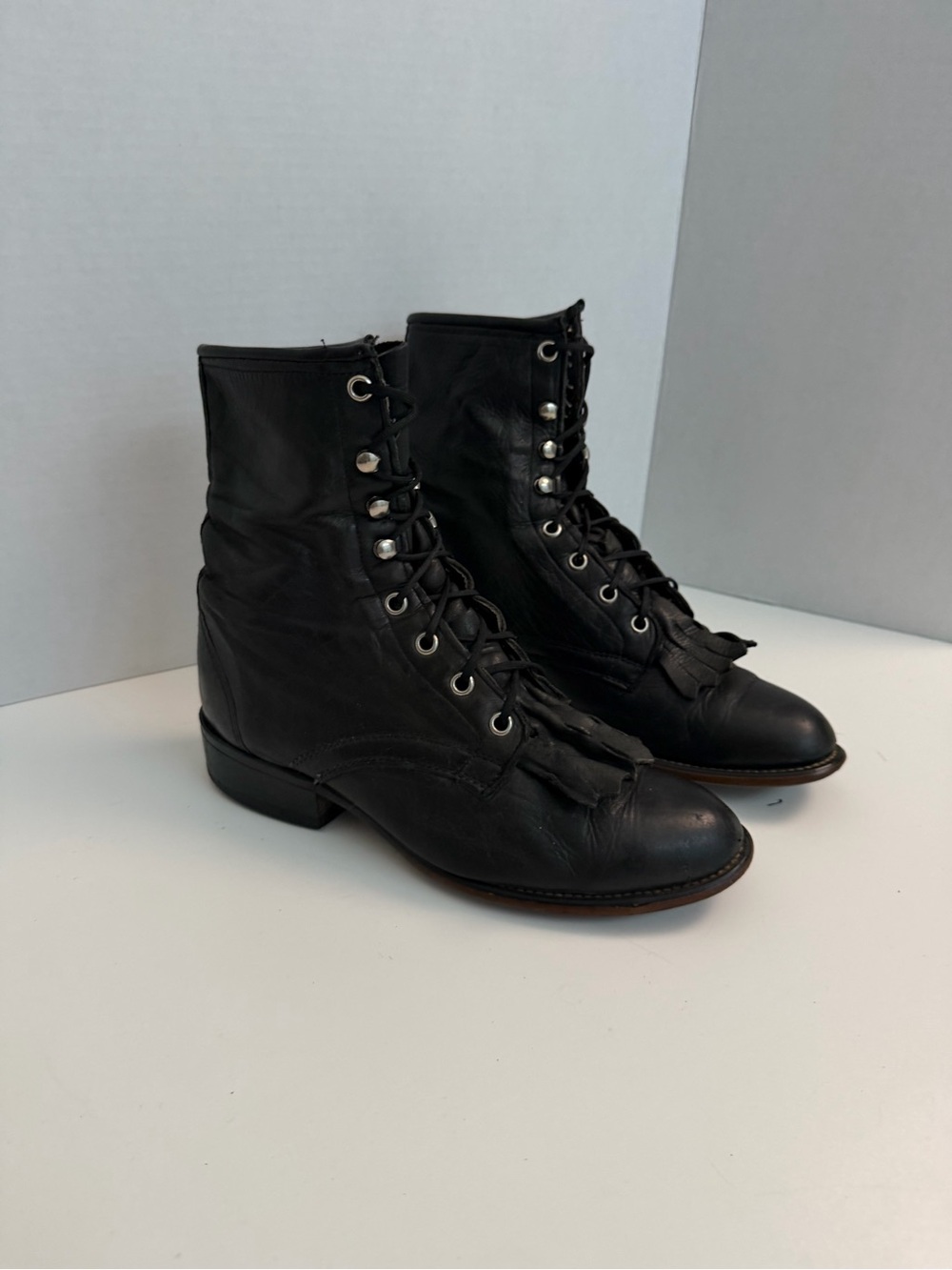 Vintage Laredo Boots Leather Ankle Lace Up Kiltie Steampunk Western Rodeo Black